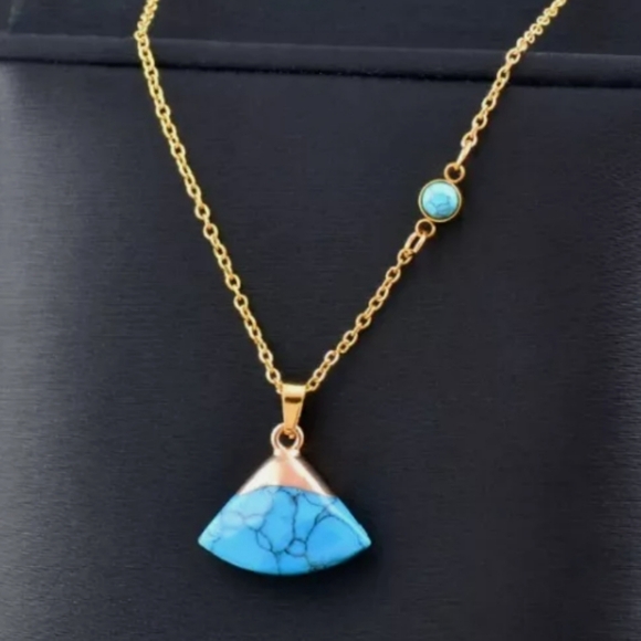 Coastal Cowgirl Turquoise 18k Gold Plated Titanium Steel Pendant Necklace - Picture 3 of 7